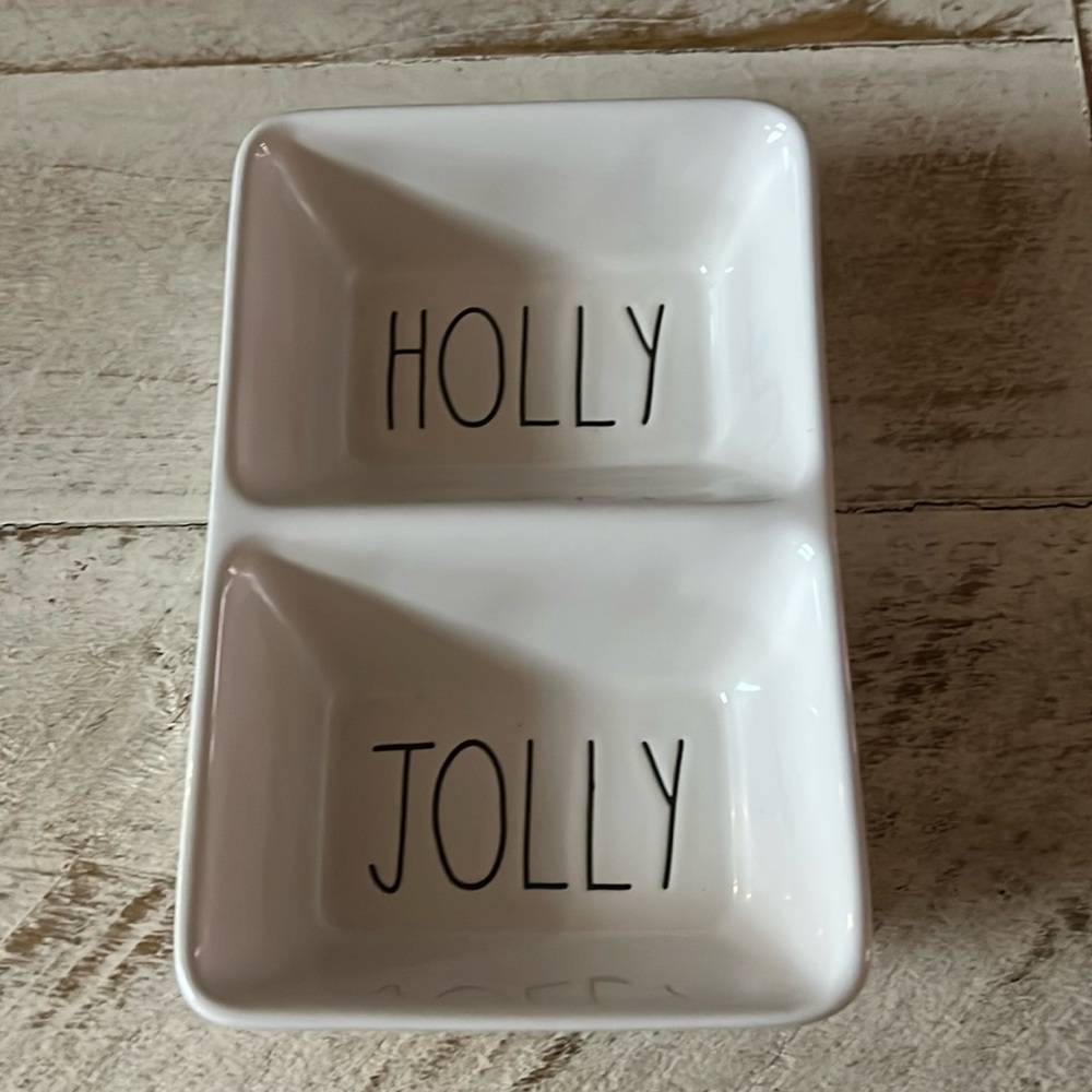 Rae Dunn White 'Holly Jolly' Holiday Dish divided